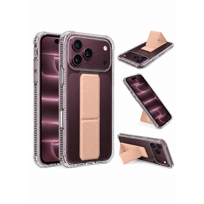 CATANES 2 Pack For iPhone 18 Pro Case Clear with Foldable Stand, Shockproof Protective Cover with Reinforced Corners, Transparent Bumper - Pink