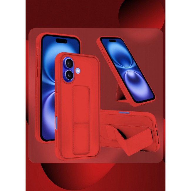 CATANES ( for iPhone 16 Plus ) Case Premium PU Leather Case with Stand Function Shockproof and Anti Scratch Finger Grip Case Cover / Red