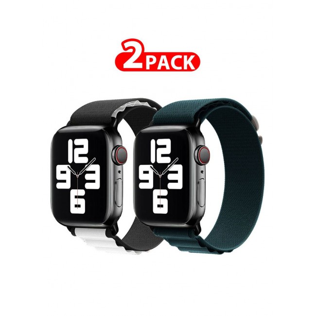 CATANES 2 Pack Of Apple Watch Alpine Loop Band 38mm 40mm 41mm Women Men Adjustable with Metal G-Hook Strap for iWatch Series 7/SE/6/5/4/3/2/1 Black White/Navy Blue