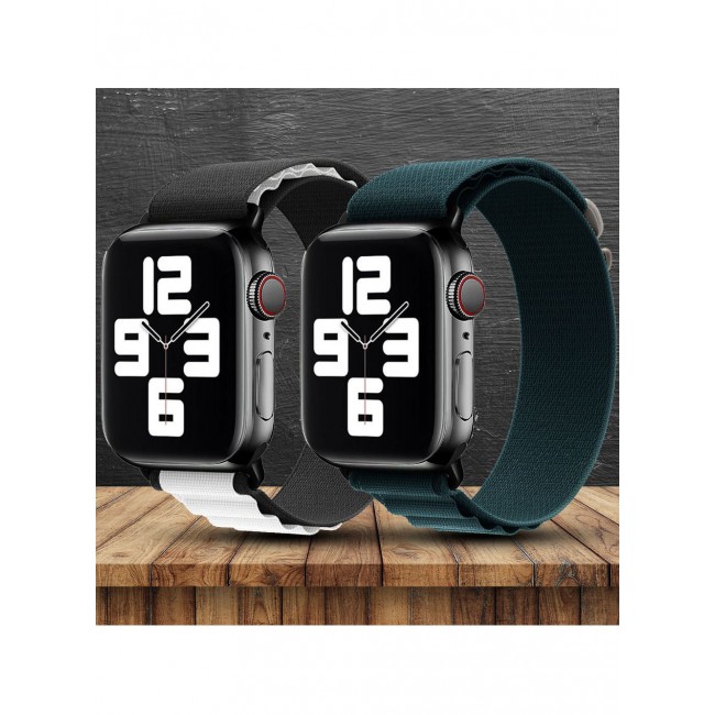 CATANES 2 Pack Of Apple Watch Alpine Loop Band 38mm 40mm 41mm Women Men Adjustable with Metal G-Hook Strap for iWatch Series 7/SE/6/5/4/3/2/1 Black White/Navy Blue
