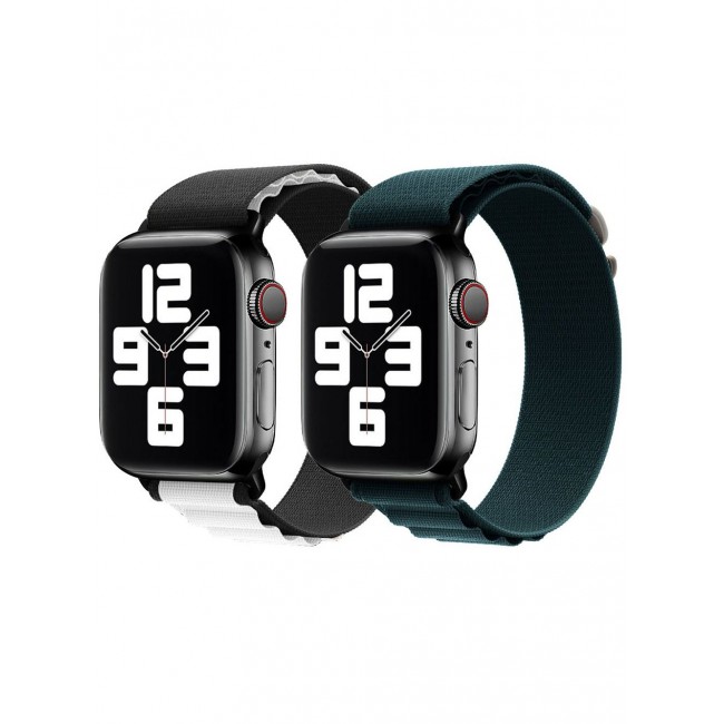 CATANES 2 Pack Of Apple Watch Alpine Loop Band 38mm 40mm 41mm Women Men Adjustable with Metal G-Hook Strap for iWatch Series 7/SE/6/5/4/3/2/1 Black White/Navy Blue
