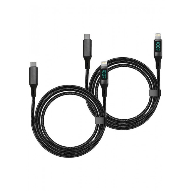 CATANES 2Packs USB-C to Lightning Magnetic Charging Cable with Display (1M) - Smart PD Fast Charge, Real-Time Power Monitoring, Detachable Design - Black