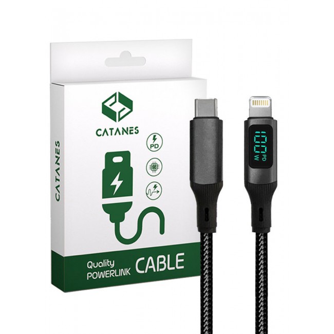 CATANES 2Packs USB-C to Lightning Magnetic Charging Cable with Display (1M) - Smart PD Fast Charge, Real-Time Power Monitoring, Detachable Design - Black