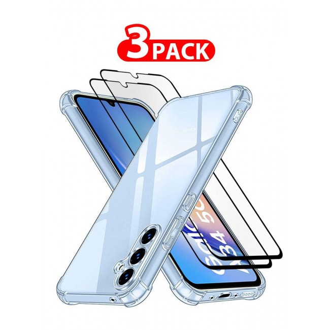 CATANES 3 Packs Of Samsung Galaxy A34 Clear Case and 2 Screen Protectors TPU Gorilla Case Cover Reinforced Corner Shock Absorption Anti Scratch Anti Yellow Ultra Thin Case