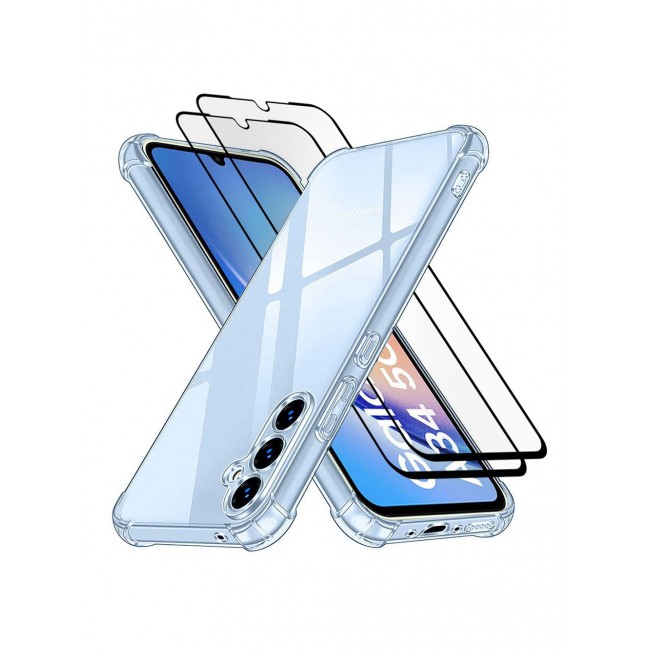 CATANES 3 Packs Of Samsung Galaxy A34 Clear Case and 2 Screen Protectors TPU Gorilla Case Cover Reinforced Corner Shock Absorption Anti Scratch Anti Yellow Ultra Thin Case