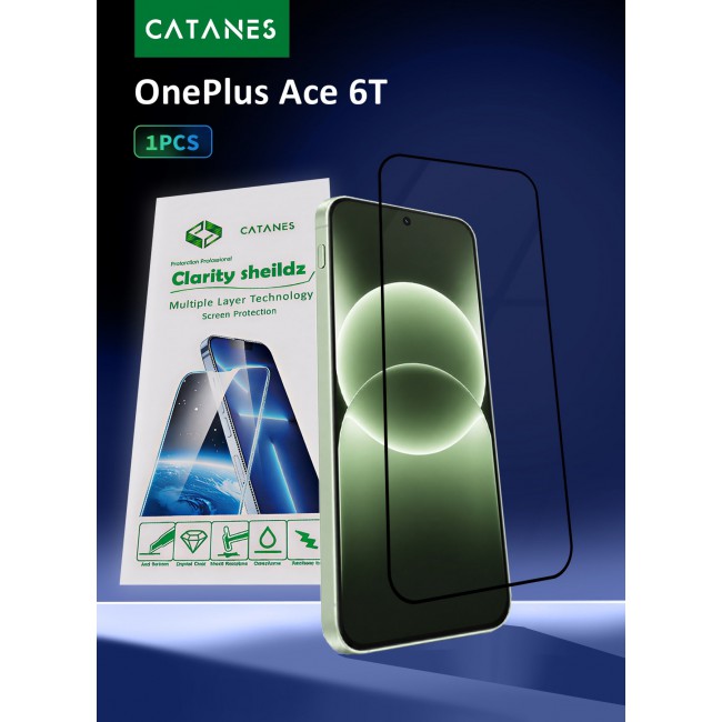 CATANES Screen Protector for OnePlus Ace 6T Tempered Glass 3D, Full Coverage, Scratch-Resistant, 9H Hardness High-Definition Clear Guard, Black Edge