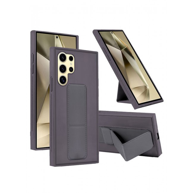 CATANES Samsung Galaxy S24 Ultra Case Magnetic Stand and Holder Premium Silicone Vertical and Horizontal Hand Strap Grip Multi Stand Car Mount Kickstand Case Finger Strap Cover Dark Purple