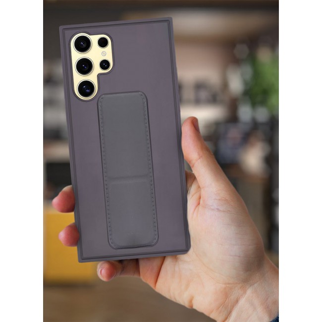 CATANES Samsung Galaxy S24 Ultra Case Magnetic Stand and Holder Premium Silicone Vertical and Horizontal Hand Strap Grip Multi Stand Car Mount Kickstand Case Finger Strap Cover Dark Purple