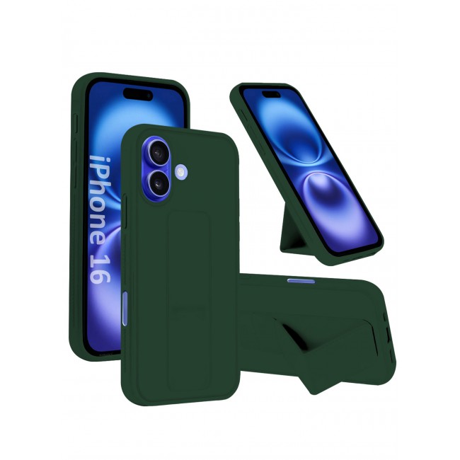 CATANES ( for iPhone 16 ) Case Premium PU Leather Case with Stand Function Shockproof and Anti Scratch Finger Grip Case Cover / Green