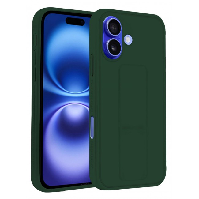 CATANES ( for iPhone 16 ) Case Premium PU Leather Case with Stand Function Shockproof and Anti Scratch Finger Grip Case Cover / Green