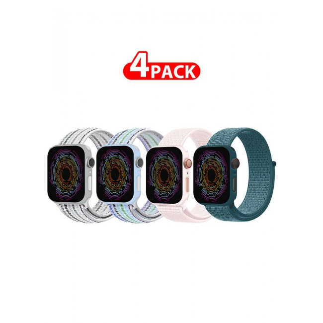CATANES 4 Pack Apple Watch Band 38mm 40mm 41mm Sport Loop Nylon Band Quick Release Soft Fabric Nylon Adjustable Rugged Velcro Replacement Wristband Strap for Men Women Compatible with Series SE/7/6/5/4/3/2/1