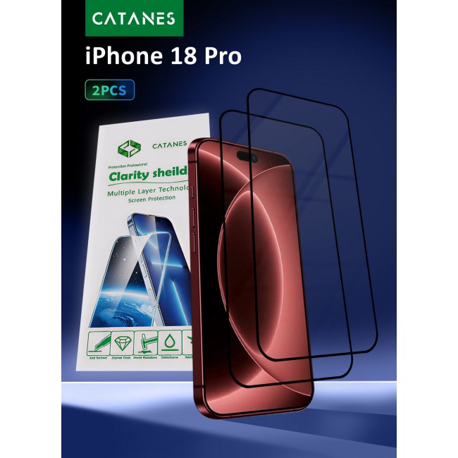 CATANES 2 Pack For iPhone 18 Pro Screen Protector Tempered Glass with 9H Hardness and HD Clarity Black Side