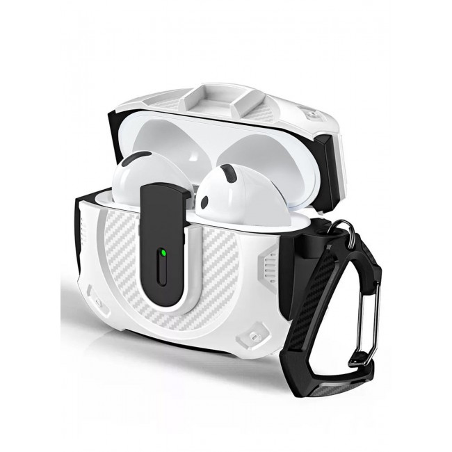 CATANES Airpods 4 Case Hard Shell Protective Armor LED Visible Wireless Charging Case Cover with Lock - White