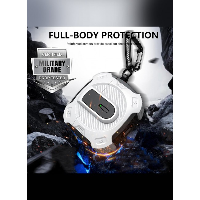CATANES Airpods 4 Case Hard Shell Protective Armor LED Visible Wireless Charging Case Cover with Lock - White