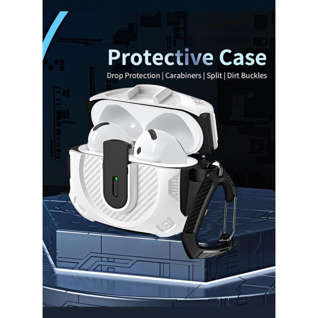 CATANES Airpods 4 Case Hard Shell Protective Armor LED Visible Wireless Charging Case Cover with Lock - White