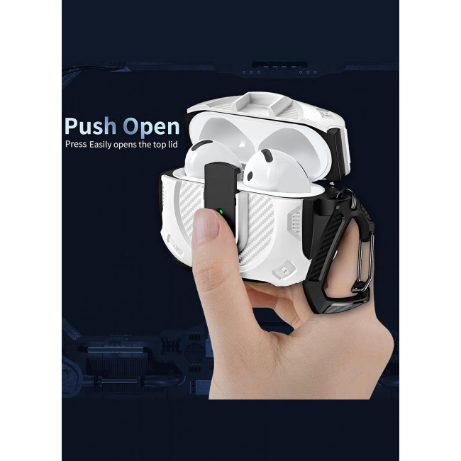 CATANES Airpods 4 Case Hard Shell Protective Armor LED Visible Wireless Charging Case Cover with Lock - White