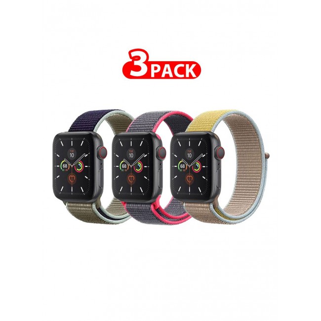 CATANES 3 Pack For Apple Watch 41mm 40mm 38mm Nylon Sport Loop Band Compatible With iWatch Series 7 SE 6 5 4 3 2 1 Men Women Braided Stretchy Nylon Loop Bands
