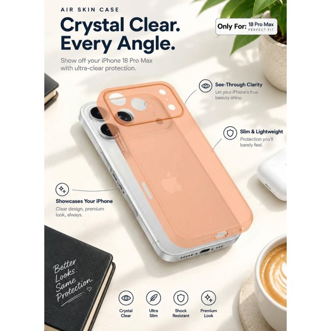 CATANES 2 Pack Air Skin Frosted Matte Case for iPhone 18 Pro Max with Camera Frame Protection - Stylish Ultra Slim Back Cover - Cosmic Orange