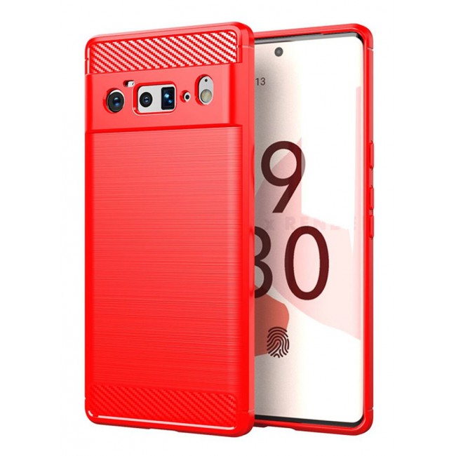 CATANES Google Pixel 6 Pro Case Slim Soft TPU Brushed Carbon Fiber Anti-Fingerprint Shockproof Cover Red