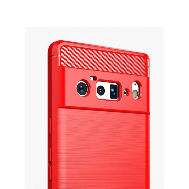 CATANES Google Pixel 6 Pro Case Slim Soft TPU Brushed Carbon Fiber Anti-Fingerprint Shockproof Cover Red