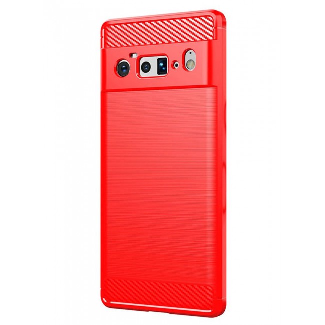 CATANES Google Pixel 6 Pro Case Slim Soft TPU Brushed Carbon Fiber Anti-Fingerprint Shockproof Cover Red