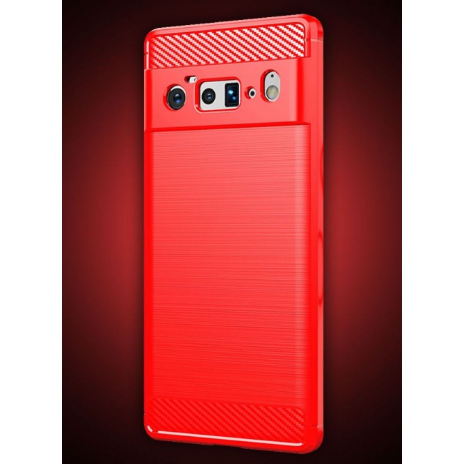 CATANES Google Pixel 6 Pro Case Slim Soft TPU Brushed Carbon Fiber Anti-Fingerprint Shockproof Cover Red