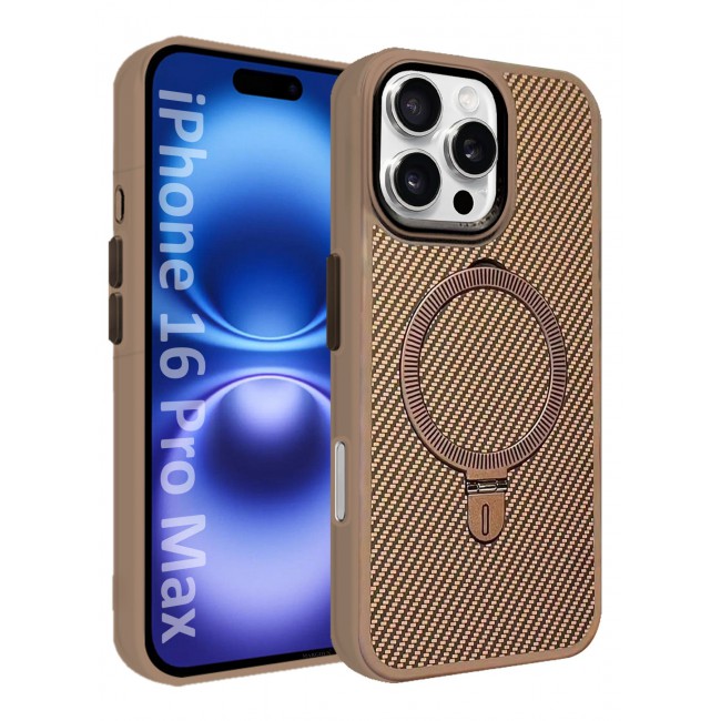 CATANES ( for iPhone 16 Pro Max ) Carbon Fiber Case Cover, Kickstand Metal Bracket, Magsafe Compatible - Beige