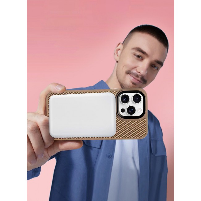 CATANES ( for iPhone 16 Pro Max ) Carbon Fiber Case Cover, Kickstand Metal Bracket, Magsafe Compatible - Beige