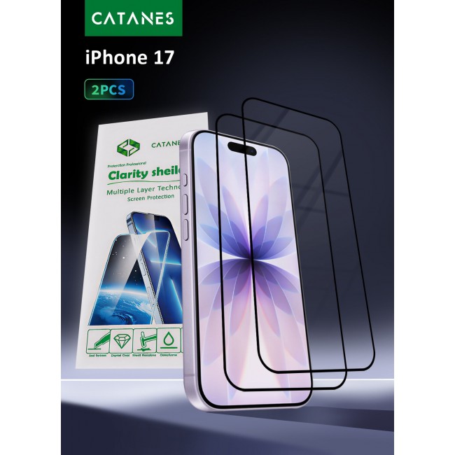CATANES 2 Packs Screen Protector for iPhone 17 - 3D Full Coverage 9H Tempered Glass Bubble-Free Installation High Protection Scratch Resistant
