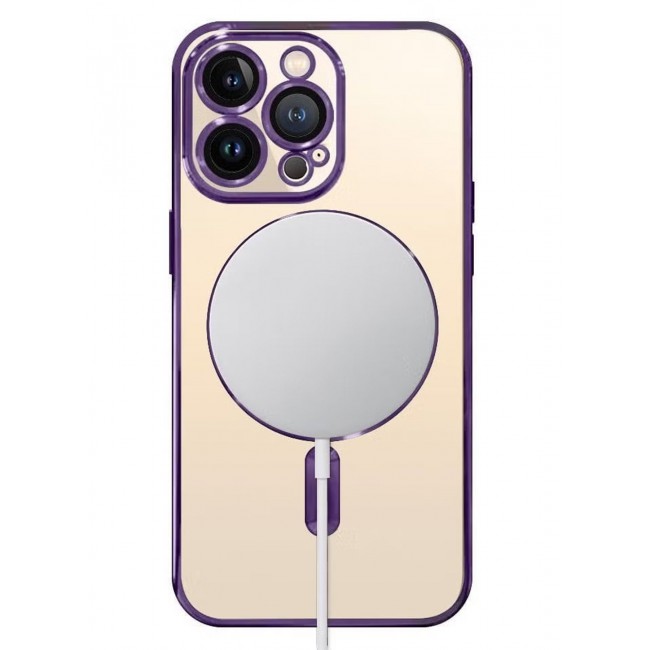 CATANES 2Pack for iPhone 14 Pro Max Magsafe Case and Screen Protector Clear Electroplating Frame Wireless Charging Cover with Tempered Glass Violet/Clear