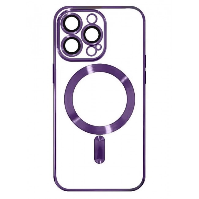 CATANES 2Pack for iPhone 14 Pro Max Magsafe Case and Screen Protector Clear Electroplating Frame Wireless Charging Cover with Tempered Glass Violet/Clear