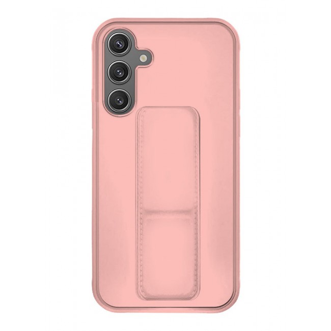CATANES Samsung Galaxy S24 Case Magnetic Stand and Holder Premium Silicone Vertical and Horizontal Hand Strap Grip Multi Stand Car Mount Kickstand Case Finger Strap Cover Pink