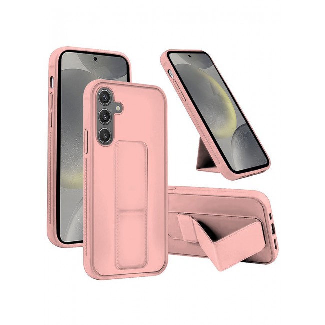 CATANES Samsung Galaxy S24 Case Magnetic Stand and Holder Premium Silicone Vertical and Horizontal Hand Strap Grip Multi Stand Car Mount Kickstand Case Finger Strap Cover Pink