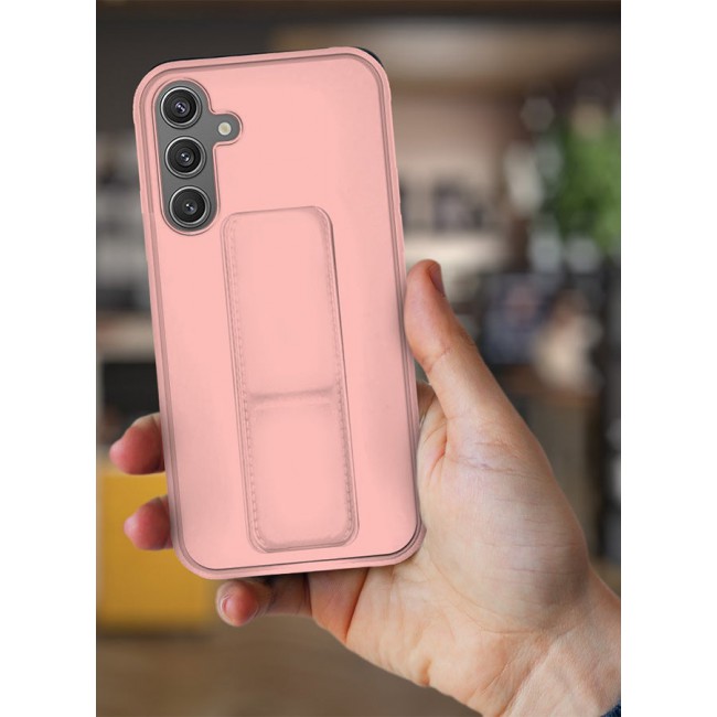 CATANES Samsung Galaxy S24 Case Magnetic Stand and Holder Premium Silicone Vertical and Horizontal Hand Strap Grip Multi Stand Car Mount Kickstand Case Finger Strap Cover Pink
