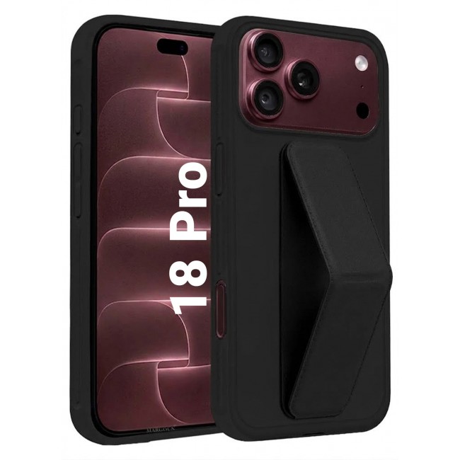 CATANES For iPhone 18 Pro Case Durable PU Leather Cover with Secure Finger Ring and Stand Support - Black