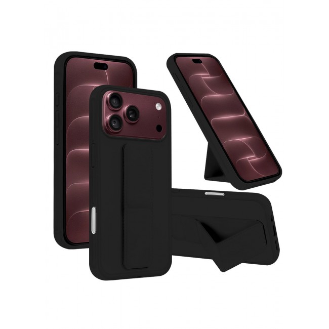CATANES For iPhone 18 Pro Case Durable PU Leather Cover with Secure Finger Ring and Stand Support - Black