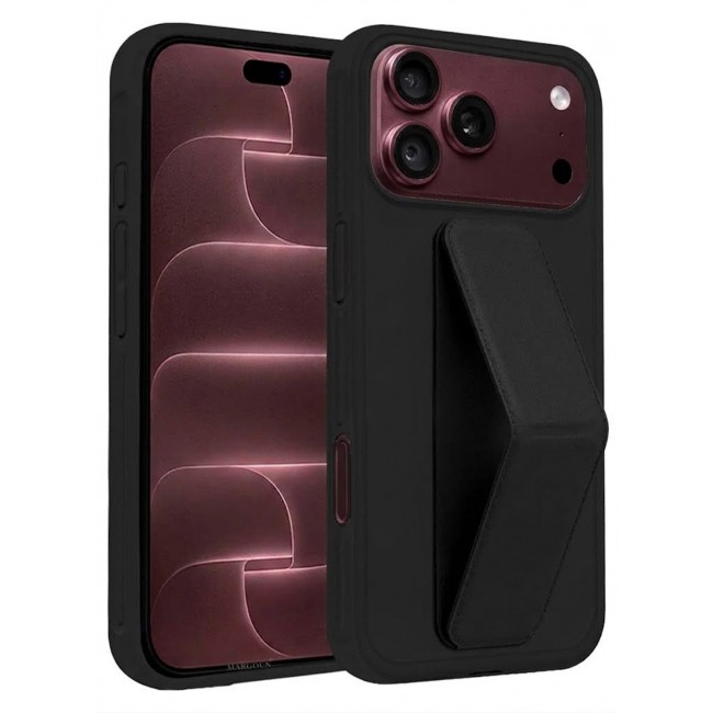 CATANES For iPhone 18 Pro Case Durable PU Leather Cover with Secure Finger Ring and Stand Support - Black