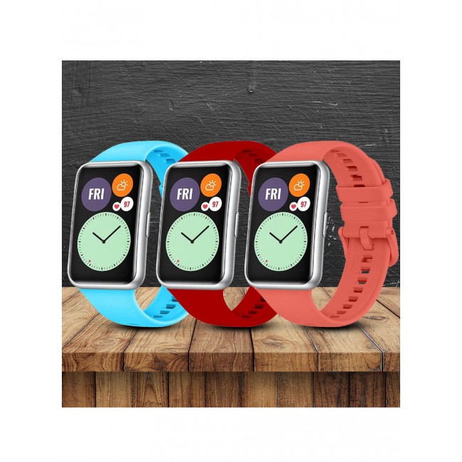 CATANES 3 Pack For Huawei Watch Fit 2 Silicone Bracelet Replacement Strap Multicolour 12(Only Compatible with Huawei Watch Fit 2)