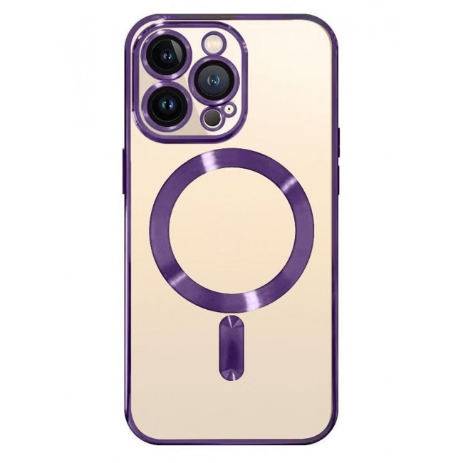CATANES 2Pack for iPhone 14 Pro Max Magsafe Case and Screen Protector Clear Electroplating Frame Wireless Charging Cover with Tempered Glass Purple/Clear