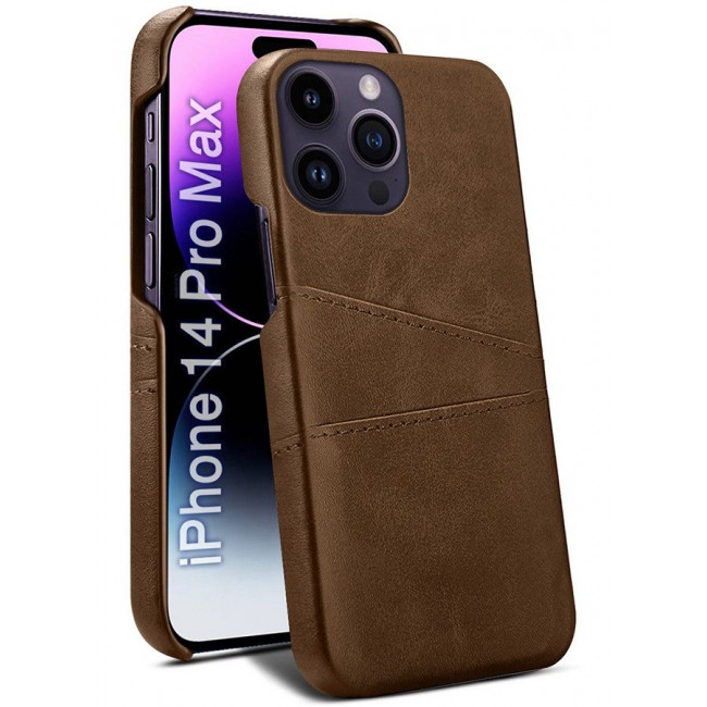CATANES iPhone 14 Pro Max Case Cover Leather with Card Holder for Men Women Phone Case - Brown