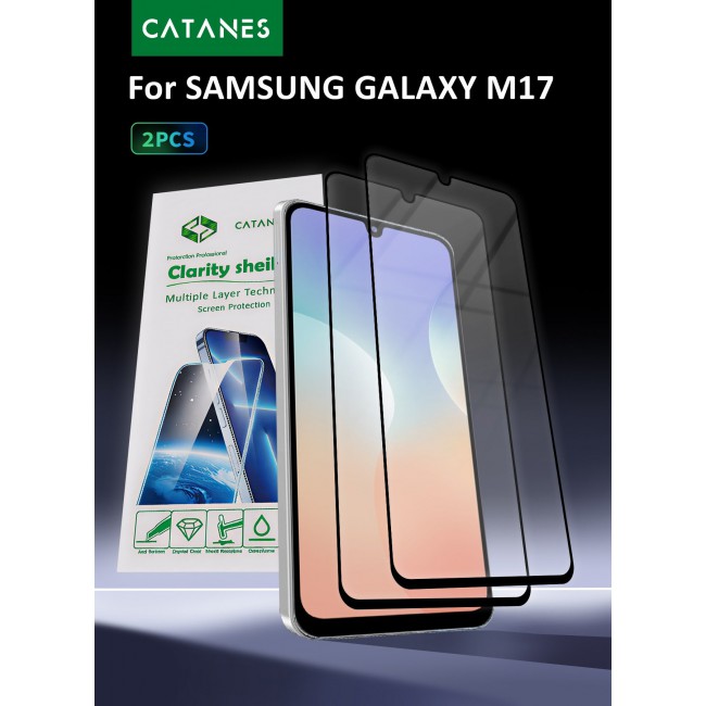 CATANES 2 Pack Screen Protector for Samsung Galaxy M17 (2026), Tempered Glass, Anti-Scratch, Full Coverage, Anti-Fingerprint & Shatter-Proof Screen Guard