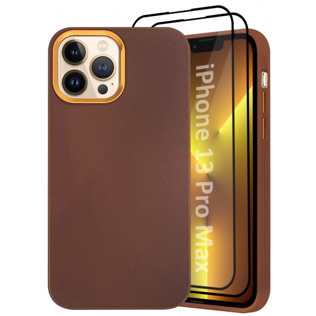 CATANES iPhone 13 Pro Max 3 Pack Vegan Leather Case, 1 Cover with 2 Screen Protectors, Slim Fit, Raised Edges for Camera and Screen Protection