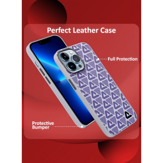 CATANES (for iPhone 13 Pro Max) 3 Pack Case and 2 Screen Protectors Leather Back Cover Triangle Pattern Shockproof Protective Phone Case Purple
