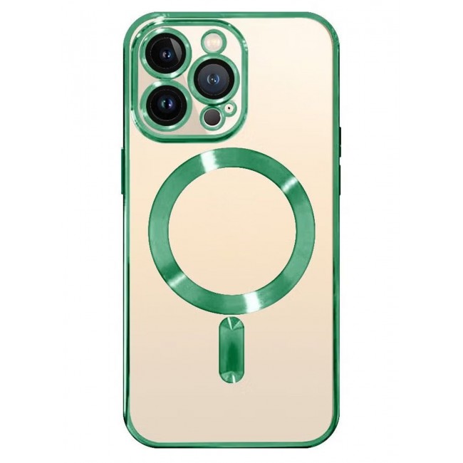 CATANES 2Pack for iPhone 14 Pro Magsafe Case and Screen Protector Clear Electroplating Frame Wireless Charging Cover with Tempered Glass Olive Green/Clear