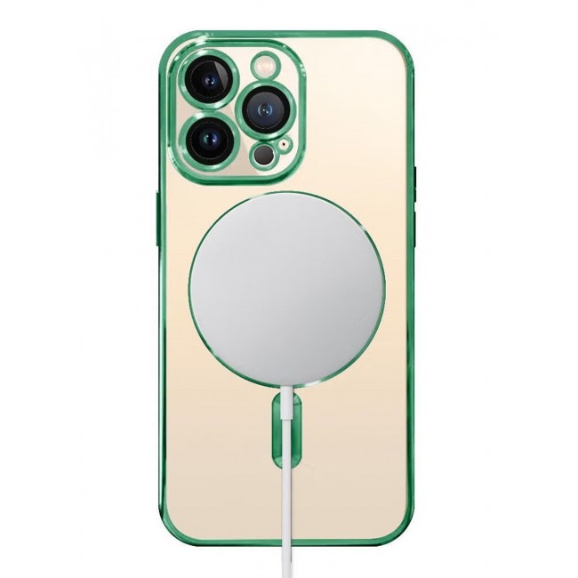 CATANES 2Pack for iPhone 14 Pro Magsafe Case and Screen Protector Clear Electroplating Frame Wireless Charging Cover with Tempered Glass Olive Green/Clear