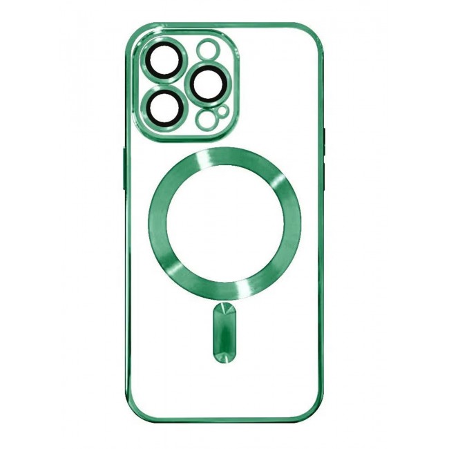 CATANES 2Pack for iPhone 14 Pro Magsafe Case and Screen Protector Clear Electroplating Frame Wireless Charging Cover with Tempered Glass Olive Green/Clear