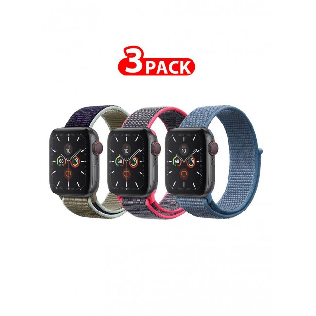CATANES 3 Pack For Apple Watch 41mm 40mm 38mm Nylon Sport Loop Band Compatible With iWatch Series 7 SE 6 5 4 3 2 1 Men Women Braided Stretchy Nylon Loop Bands