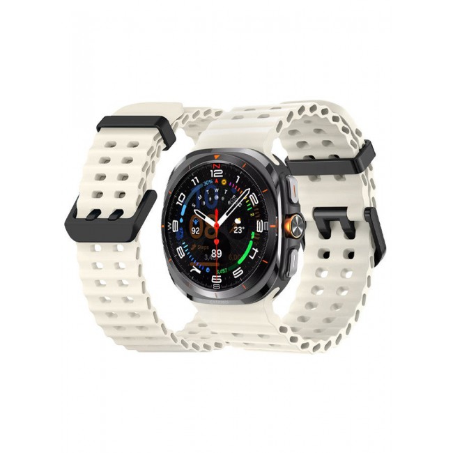 CATANES (for Samsung Galaxy Watch 7 Ultra 47mm) Silicone Band Soft Ocean Silicone Sport Strap Replacement Accessory Dusty White