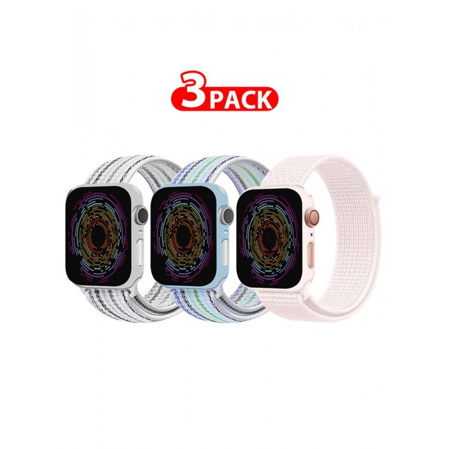 CATANES 3 Pack Apple Watch Band 38mm 40mm 41mm Sport Loop Nylon Band Quick Release Soft Fabric Nylon Adjustable Rugged Velcro Replacement Wristband Strap for Men Women Compatible with Series SE/7/6/5/4/3/2/1