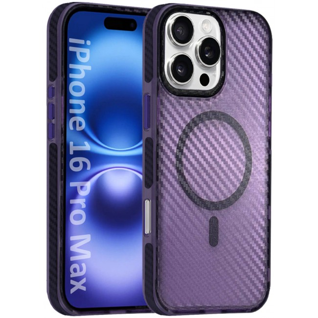 CATANES (for iPhone 16 Pro Max) Magsafe Case Cover Carbon Fiber Magnetic Strong Shockproof Protective Slim Thin Cover Transparent Matte - Purple Color